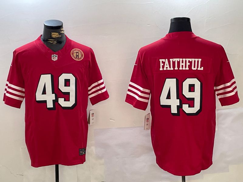 Men San Francisco 49ers #49 Faithful Red Three generations 2024 Nike Vapor Limited NFL Jersey style 3